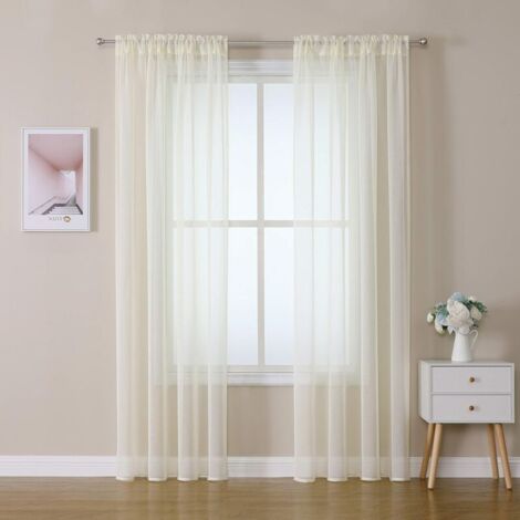 Cortinas de gasa transparente  con ojales suaves para dormitorio y salón, 2 paneles, 140 x 260 cm, amarillo claro