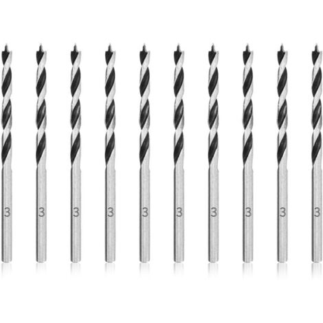 Broca helicoidal para madera de 3 mm, 10 unidades, broca profesional de punta Brad para madera (1/4)