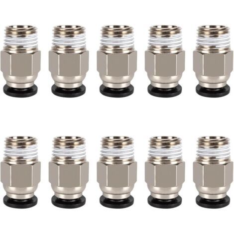 Conector PC4-M10, conector neumático PC4-M10, conector neumático para tubos de PTFE, conector neumático recto PC4-M10, conector neumático de tubo recto PC4-M10 para impresora 3D, 10 piezas (1/4)