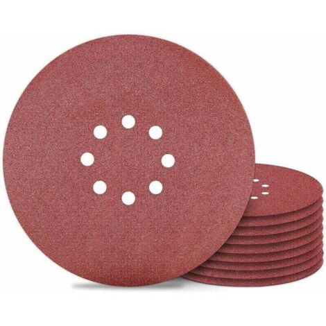 Disco de lijado, 225 mm, 8 agujeros, papel de lija, grano 100, para lijadoras de pared, 10 piezas,