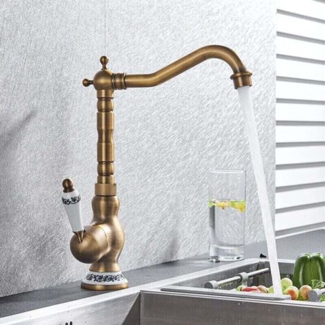 Grifo de lavabo de baño fabricado en latón antiguo, giratorio 360° (1/4)