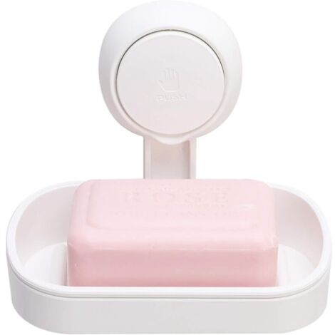 Jabonera de baño con ventosa, capacidad máxima de 5 kg, pastilla de jabón para ducha, montaje en pared, sin taladrar, jabonera de plástico extraíble con desagüe, soporte para esponja - Blanco (1/4)