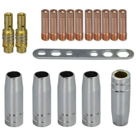 Punta de contacto MB15 15AK 0,8 mm M6 y portapuntas, difusor y copa protectora para antorcha de soldadura MIG MB15 15AK, 18 piezas (1/4)