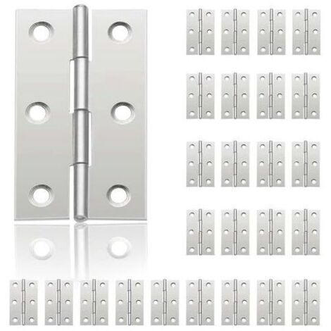 24 bisagras pequeñas para puertas, bisagras de acero inoxidable, bisagras de bricolaje para puertas de gabinetes, bisagras de piano, joyeros, muebles para el hogar, gabinetes de ferretería (44 mm 32 m (1/4)