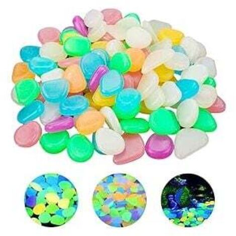 paquete de 100 piedras luminosas de colores para acuario, piedras fluorescentes decorativas de aproximadamente 1,8 a 3 cm, piedras decorativas para jardín al aire libre