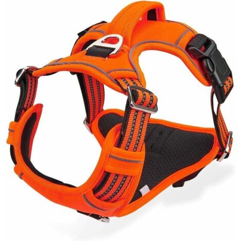 Arnés antitirones para perros grandes y medianos, chaleco reflectante ajustable con asa transpirable, arnés deportivo antitirones para el pecho, talla XL, color naranja (1/4)