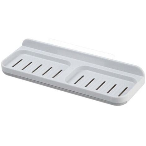 Jabonera de doble compartimento , soporte para champú y jabón, doble capa para cocina y baño, soporte para esponja de pared, jabonera, 1 pieza (blanco) (1/4)