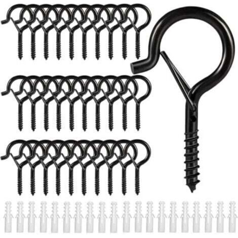 Gancho de tornillo de acero con tornillo de ojo, gancho de tornillo, gancho de techo de metal para uso exterior (30 piezas) (1/4)