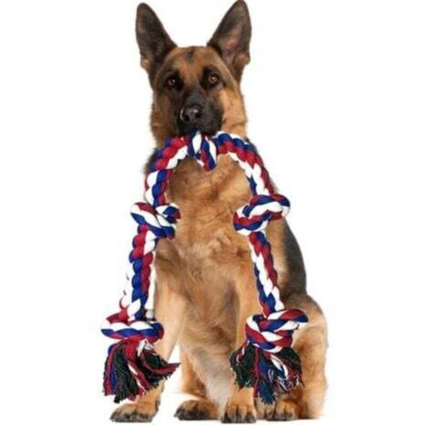 Cuerda de juguete indestructible para perros, 95 cm, XXL, juguete de entrenamiento duradero para masticadores agresivos con 5 nudos (1/4)