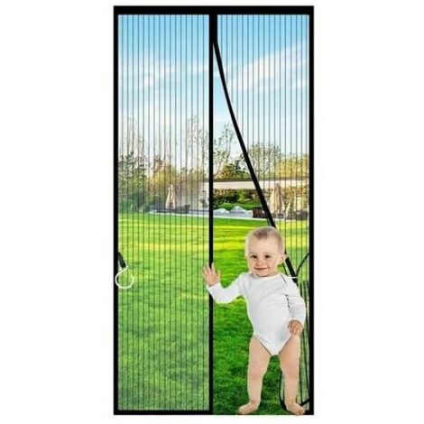 Puerta mosquitera magnética de 80 x 200 cm, negra, autosellante, resistente, manos libres, con imanes, cortina para puerta, puertas de patio con cinturón mágico, (1/4)