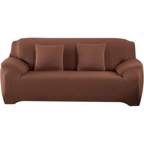 Funda de sofá de 2 plazas con reposabrazos, elástica, universal, 145-185 cm, marrón (1/4)
