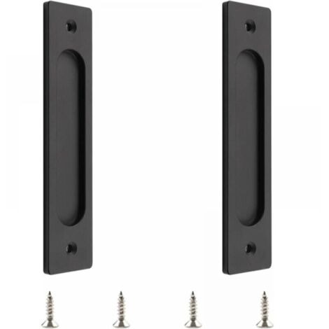 Manija rectangular para puerta corredera con tornillos de montaje (negro mate, 2 piezas) (1/4)