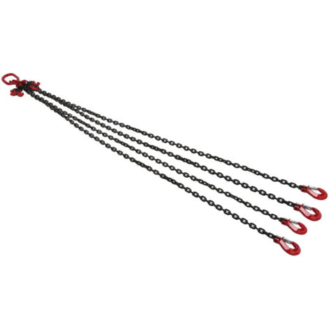 Eslinga de cadena de elevación de alta resistencia, 2 metros, 1 tonelada, 6 mm, cadena de elevación ajustable con 4 ganchos para minas, puertos, edificios, acerías y operaciones de grúas