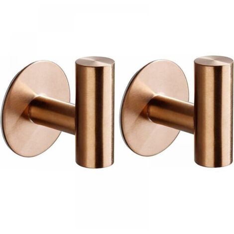 (Oro rosa) Paquete de 2 ganchos de pared autoadhesivos, toallero para baño y cocina, ganchos para cuadros, sin taladros, toallero autoadhesivo de acero inoxidable para baño,
