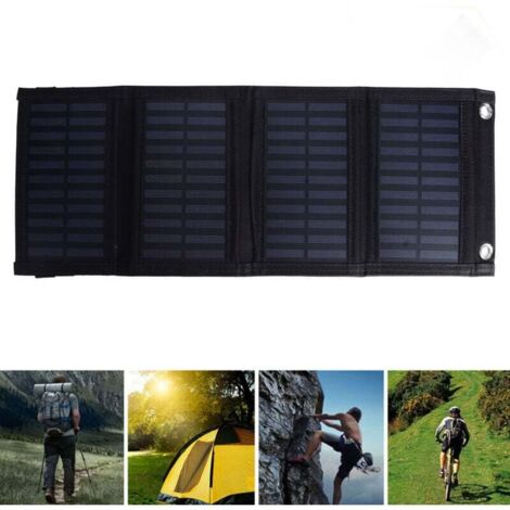 Panel solar portátil de 20 W, cargador solar plegable para teléfono, IP65 resistente al agua, salida USB de 5 V CC, panel desplegado de 480 x 185 mm, apto para portátiles y teléfonos móviles.