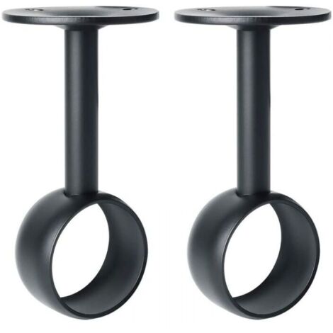 Pack de 2 soportes para barra de cortina, soporte para barra de ropa con tornillos, montaje en techo para cortinas y armarios, acero inoxidable negro mate, diámetro 32 mm, (1/4)