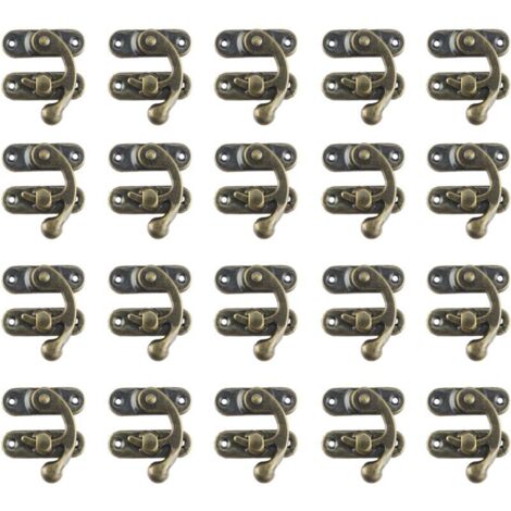 Paquete de 20 cierres grandes de cuerno de metal con ganchos de bloqueo de color bronce para cajas de madera y joyeros vintage. Se suministran con tornillos de montaje