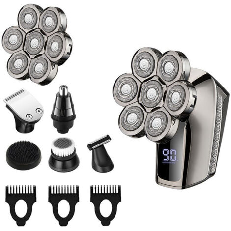 Afeitadora eléctrica para hombres, afeitadora inalámbrica recargable 6 en 1, set de aseo rotativo impermeable (1/4)