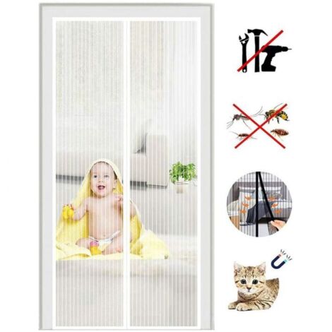 Cortina magnética para puerta con mosquitera de 210 x 100 cm, color blanco (1/4)