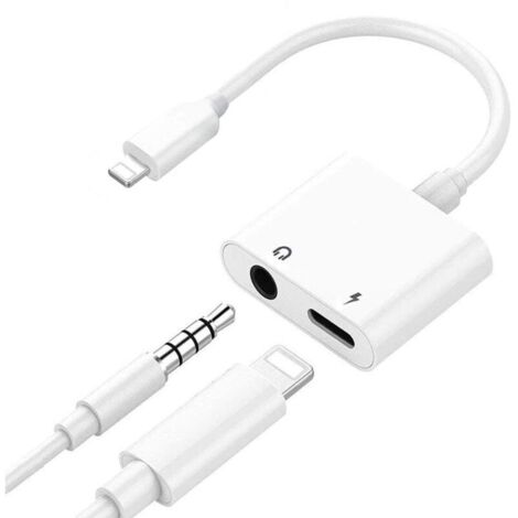 Adaptador de conector de auriculares para iPhone Xs/Xs Max/XR/8/8 Plus/X (10)/14/14 Plus, adaptador a conector de 3,5 mm, accesorio de carga para coche, cable de audio y adaptador divisor de puertos (1/4)
