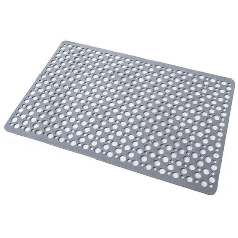 Alfombrilla de ducha antideslizante de TPE antibacteriana gris, 67 x 35 cm, lavable a máquina, apta para ducha o bañera, agujeros redondos (1/4)
