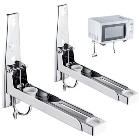 Soporte para microondas de acero inoxidable 304, paquete de 2, con brazo extensible y 2 ganchos, soporte de pared para hornos microondas – Estante de pared
