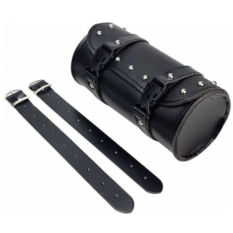 Bolsa de herramientas para motocicleta de cuero sintético, redonda, con 2 correas de fijación, compatible con la mayoría de motocicletas y vehículos todoterreno.