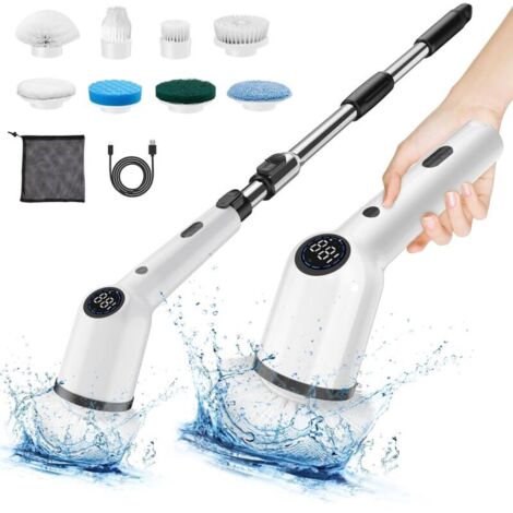 Cepillo de limpieza eléctrico inalámbrico con 9 cabezales reemplazables, 3 velocidades de rotación, para baño, cocina, coche, vidrio y ruedas. (1/4)