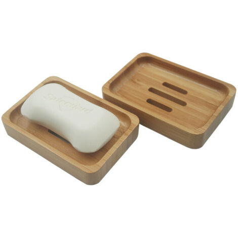 Juego de 1 jabonera de bambú natural para baño y cocina, accesorios para guardar esponjas (1/3)