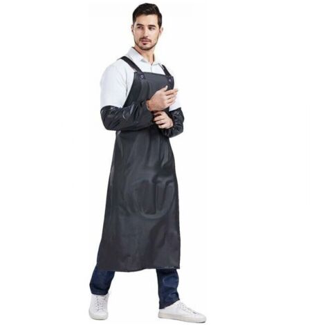 Delantal negro con mangas, ajustable, impermeable, de goma resistente (M)