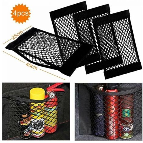 Red de almacenamiento para maletero, paquete de 4, 40 x 25 cm, bolsa organizadora para maletero, bolsa de almacenamiento para coche con adhesivo elástico mágico para bolsillo de maletero (1/4)