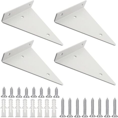 Soporte triangular para estante blanco de 4 pulgadas, soporte de pared de hierro resistente de 4 piezas con tornillos, soporte de ángulo recto invisible – Estante de pared (1/3)