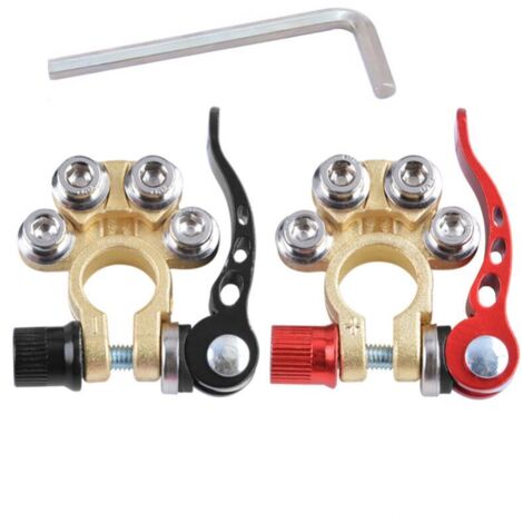 Paquete de conectores de terminales de batería, terminales de batería, terminales de batería automotriz, abrazadera rápida de batería, placa de cobre de 4 vías para barco, automóvil, camión, (1/4)