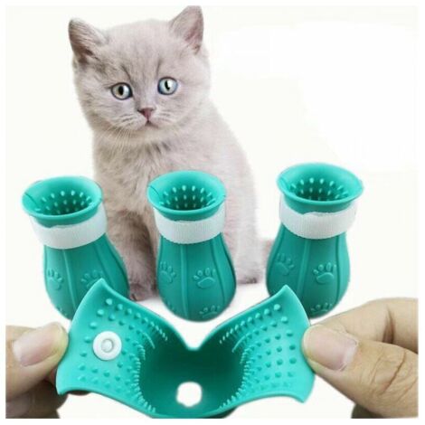 Paquete de 4 botas rascadoras para patas de gato, fundas de silicona suave para pies de baño, zapatos protectores ajustables para baño en casa (azul) (1/4)