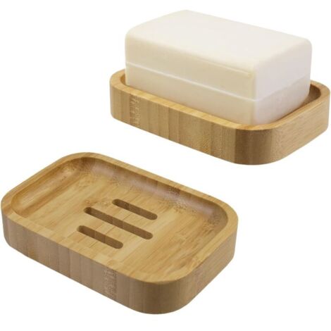 Juego de 2 jaboneras de bambú natural para baño, cocina, soporte para esponja, accesorios de almacenamiento