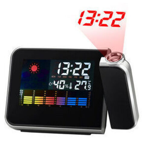 Despertador con proyección, calendario a color, proyector regulable, despertador dual, pantalla LCD, fecha, hora, temperatura y humedad. (1/4)