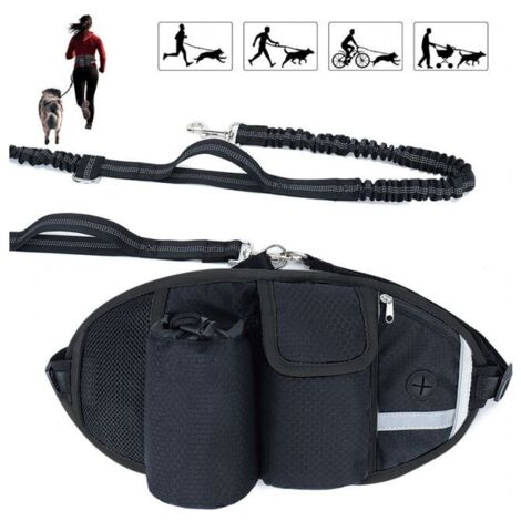Correa para perros (negra), manos libres, amortiguación de impactos de hasta 110 kg, cómoda, costuras reflectantes, ideal para correr, trotar y caminar, (1/4)