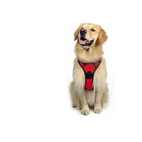 Arnés ajustable reflectante rojo antitirones para perros grandes (talla M), con gancho delantero para correa, ideal para senderismo, viajes en coche, staffordshire terrier americano, border collie, (1/4)