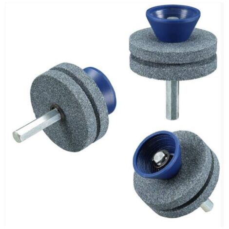 Afilador de cuchillas para cortacésped (3 piezas), compatible con cualquier taladro eléctrico y manual, afilador rotatorio, amoladora de doble capa (gris) (1/4)