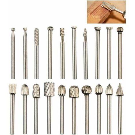 Juego de 20 fresas rotativas de carburo, brocas Dremel con vástago de 3 mm para carpintería, tallado, grabado y perforación () (1/4)