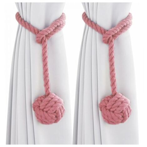 - Paquete de 2 alzapaños para cortina de algodón tejidos a mano, color rosa, para decoración de dormitorio y oficina (1/4)