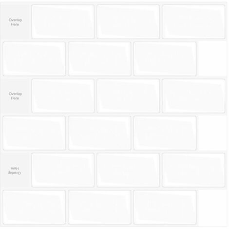 Paquete de 10 azulejos autoadhesivos blancos, protector contra salpicaduras autoadhesivo para cocina y baño, papel adhesivo de vinilo con efecto ladrillo 3D, 30 x 30 cm, (1/4)