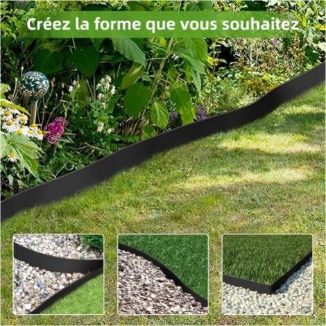 Suelo Camping Borde Flexible Para Césped WDB - 10 M, Negro, 4 Cm Alto, Con 20 Clavos Toldos Verticales