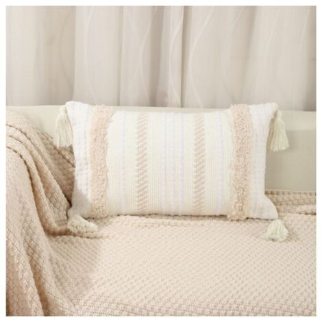 - Juego de 2 fundas de cojín bohemias beige de 30 x 50 cm, acolchadas y con borlas, para decoración del hogar, para sofá, cama, silla, dormitorio y sala de estar.