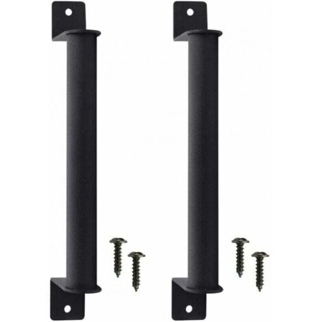 Paquete de 2 manijas retro de acero al carbono de alta resistencia para puertas corredizas con tornillos para puertas corredizas estilo granero y gabinetes, color negro. (1/4)