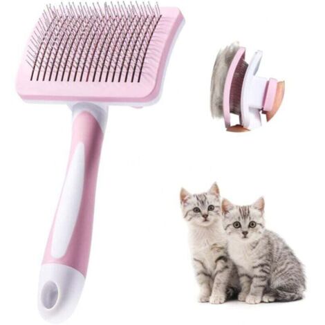 Cepillo autolimpiable para mascotas (rosa), para pelo largo y corto, para perros y gatos. Elimina eficazmente los nudos y el subpelo. (1/4)