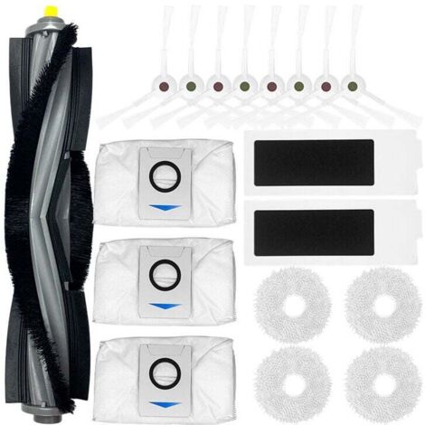 Kit de accesorios para aspiradora robot Ecovacs Deebot T20 Omni/T20e Omni: 4 pares de cepillos laterales blancos, 2 filtros, 1 cepillo giratorio, 4 mopas y 3 bolsas para el polvo. (1/4)