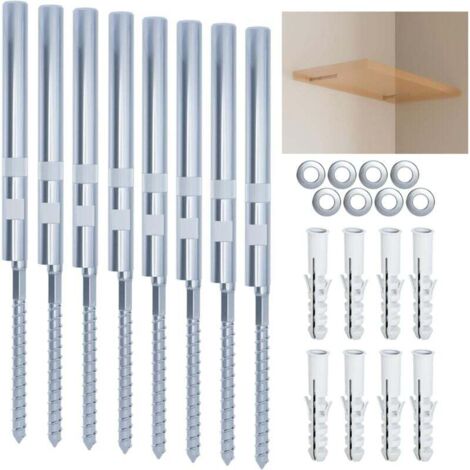 Soportes para estantes flotantes (paquete de 8) - Soportes ocultos para estantes flotantes de madera plateada - Proporcionan un soporte fuerte e invisible para estantes delgados - Estante montado en l (1/4)