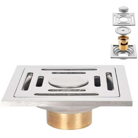 Desagüe de suelo cuadrado, desagüe de suelo de acero inoxidable con inhibidor de olores, filtración de doble capa y tapa extraíble, ideal para el baño. (1/4)
