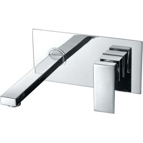 Grifo de lavabo de pared, grifo mezclador de agua fría y caliente, sin fugas, latón cromado, grifo de lavabo cuadrado. (1/3)